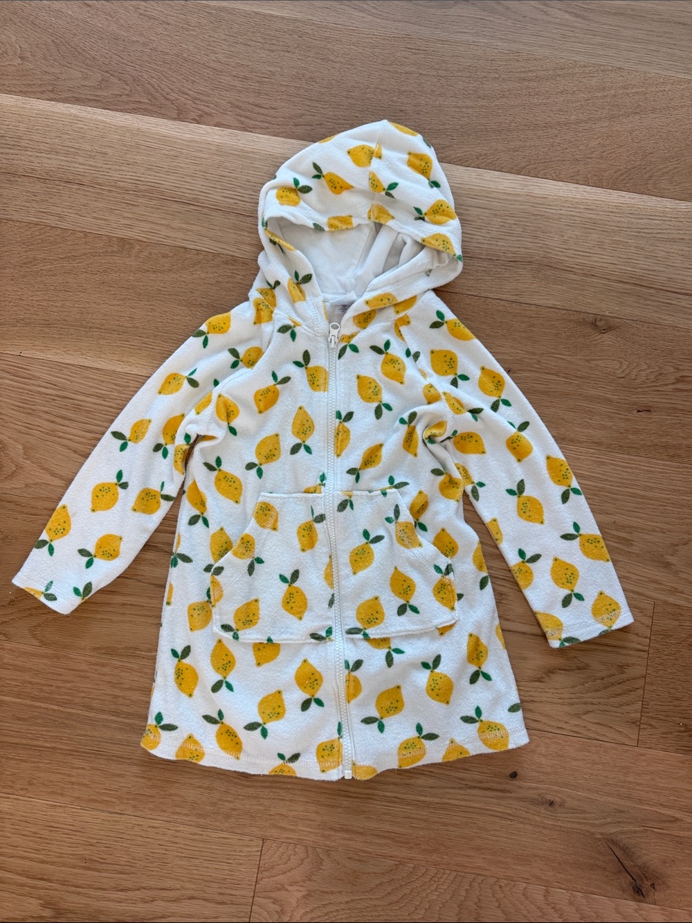 Hanna Andersson White Hooded Kids Swim Coverup with Yellow Lemon Print